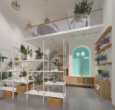 现代极简花店3D模型下载